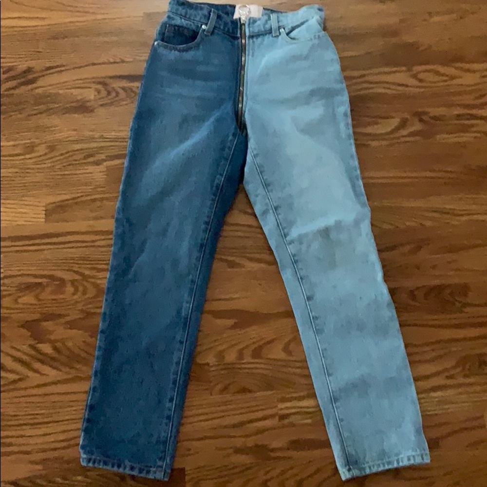 Two Tone Revice Denim Zipper Jeans, Yin Yang Tokyo